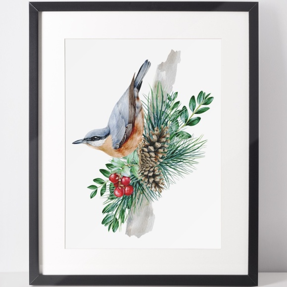 Nuthatch Bird Wall Art Watercolor Illustration Print Poster Card Unframed - Picture 2 of 7